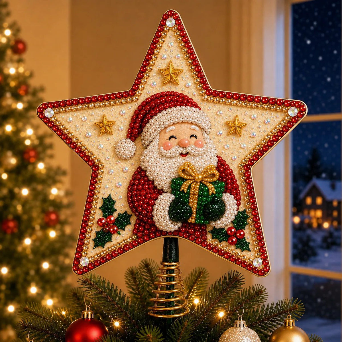⏳ Last Day 50% OFF – 🎄 Beginner-Friendly Christmas Pearl Diamond Art Tree Topper DIY Kit