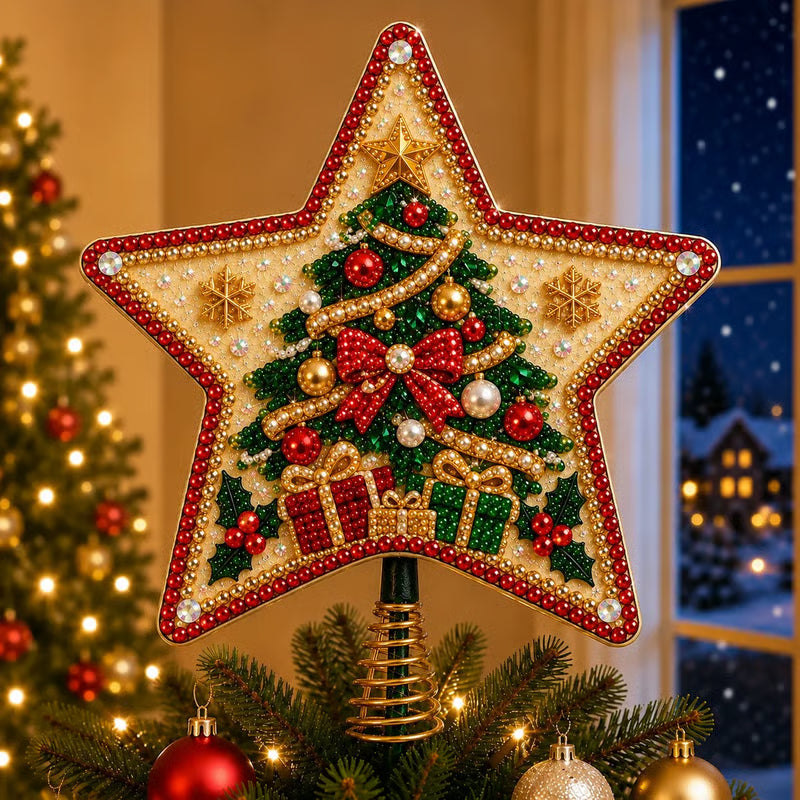 ⏳ Last Day 50% OFF – 🎄 Beginner-Friendly Christmas Pearl Diamond Art Tree Topper DIY Kit