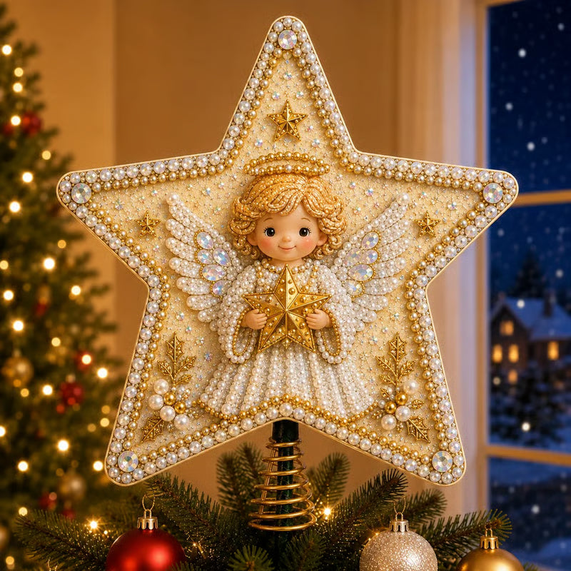 ⏳ Last Day 50% OFF – 🎄 Beginner-Friendly Christmas Pearl Diamond Art Tree Topper DIY Kit