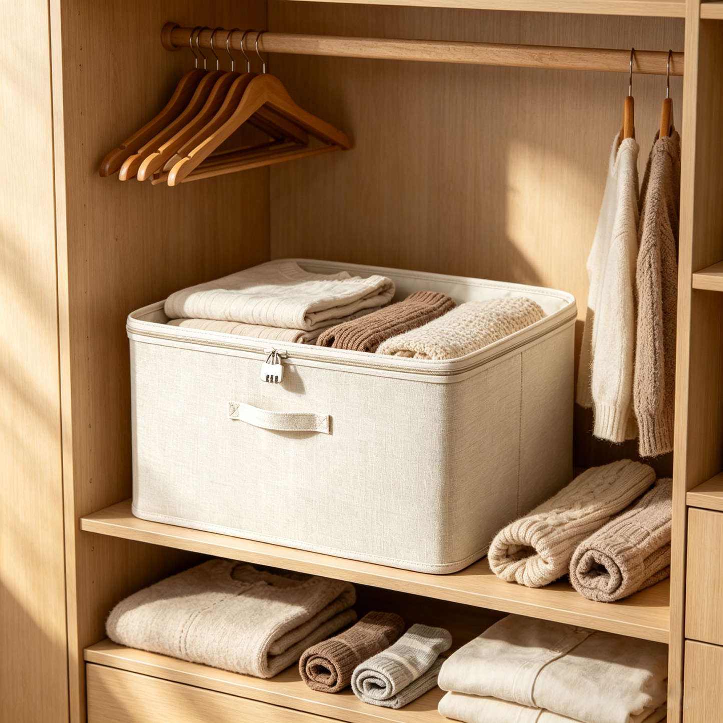 Collapsible Fabric Storage Box with Combination Lock