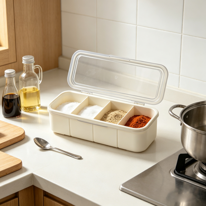 4-Grid Seasoning Box Set with Spoons