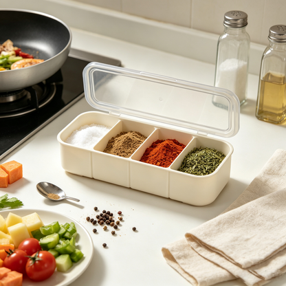 4-Grid Seasoning Box Set with Spoons