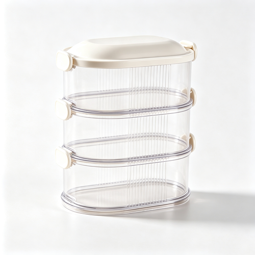 3-Tier Stackable Airtight Spice Storage Container Set in Cream White