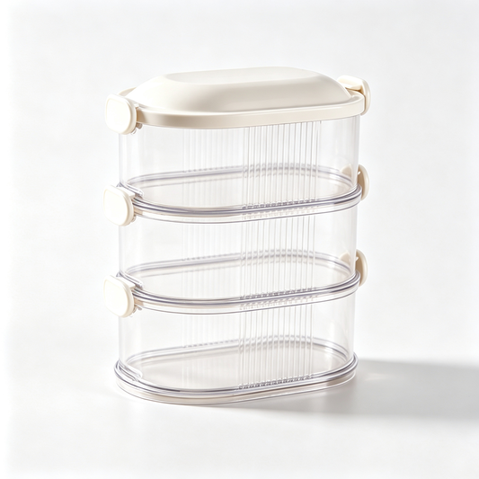 3-Tier Stackable Airtight Spice Storage Container Set in Cream White
