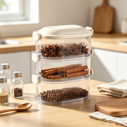 3-Tier Stackable Airtight Spice Storage Container Set in Cream White