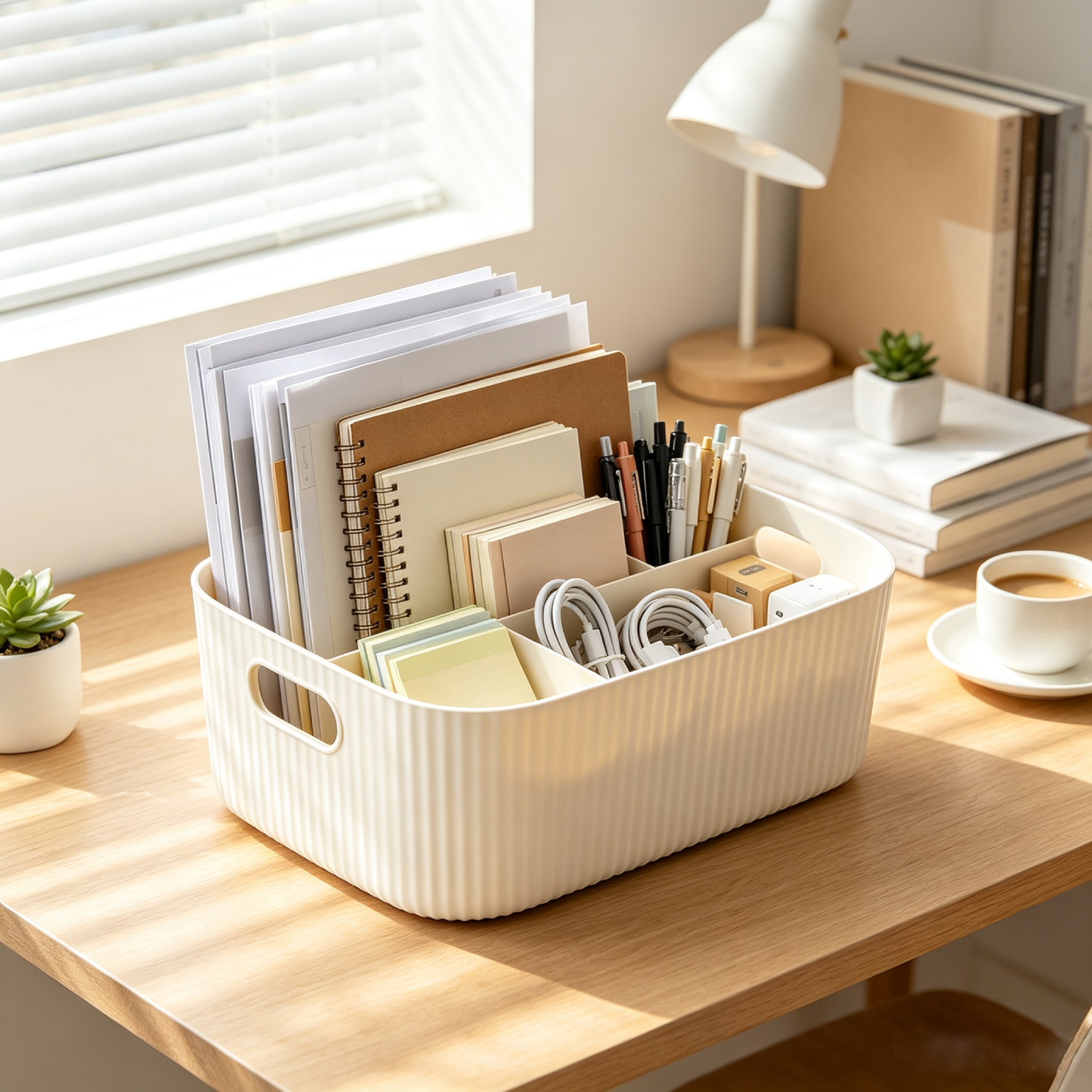Wave Pattern Rectangular Storage Box Set (White - Pack of 3)