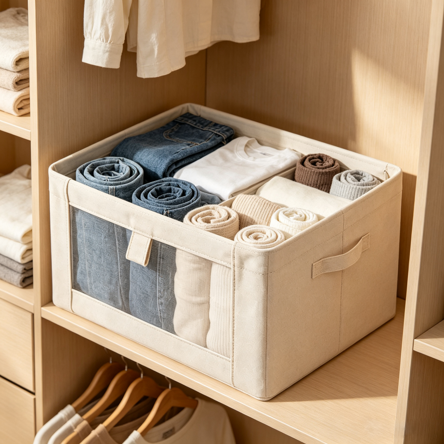 Fabric Storage Box with Front Mesh Window (19L)