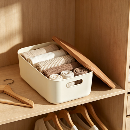 minimalist Cream-Style Desktop Storage Box with Lid